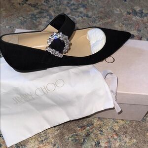 Jimmy Choo Black Flats with Crystal Embellishment